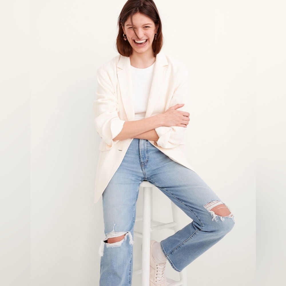 Madewell Cotton-Linen Relaxed Larsen Blazer In Antique Cream Size Medium